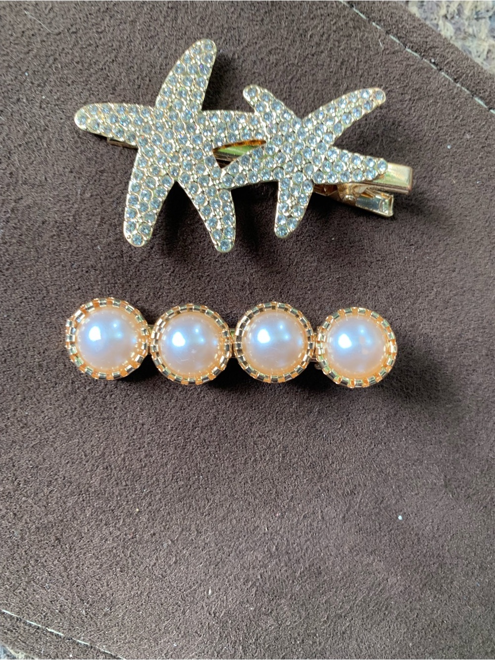 Gold Pearl and Starfish Hair Clip Set